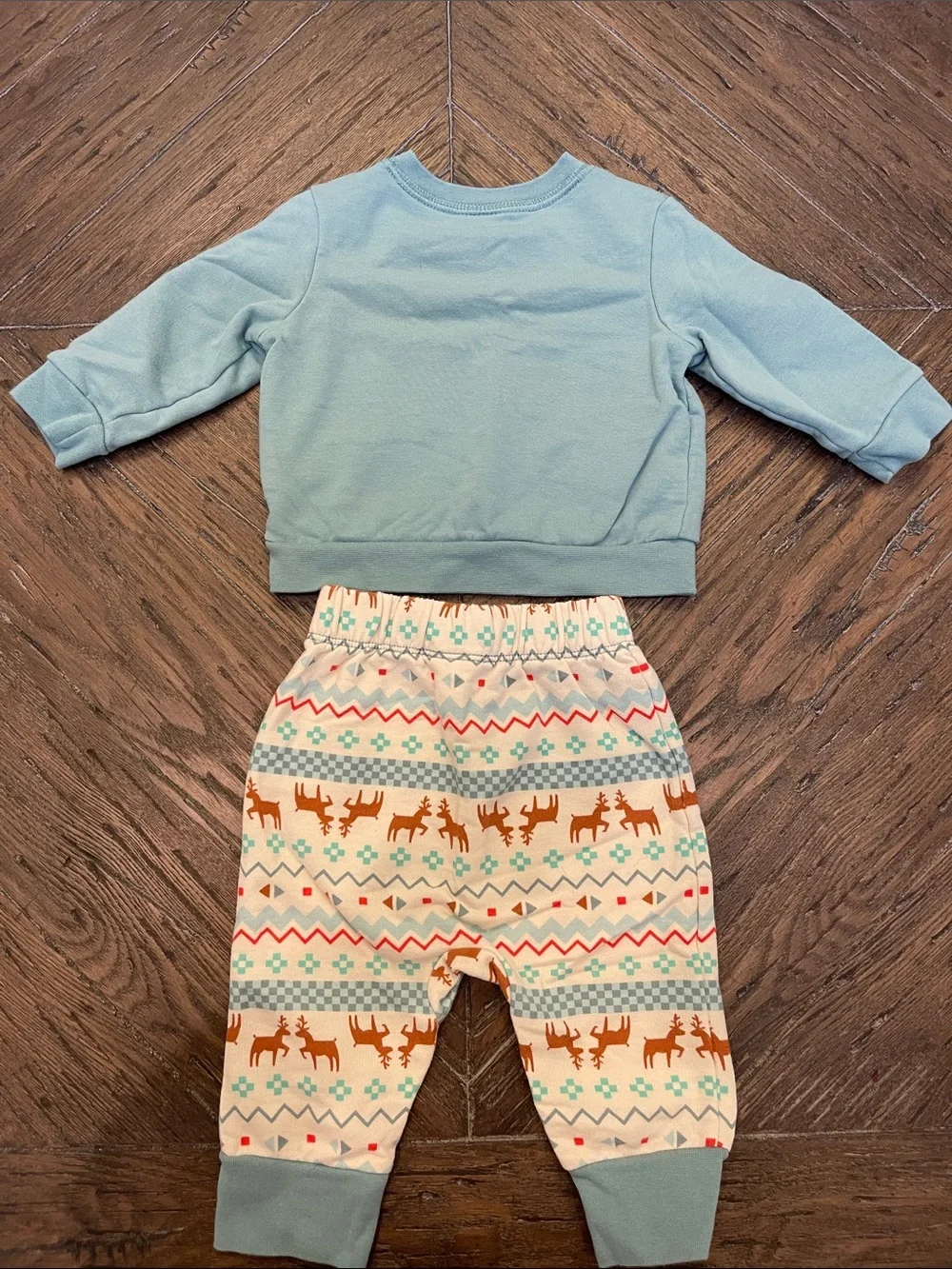 Cat & Jack Teal and Cream Reindeer Matching Set